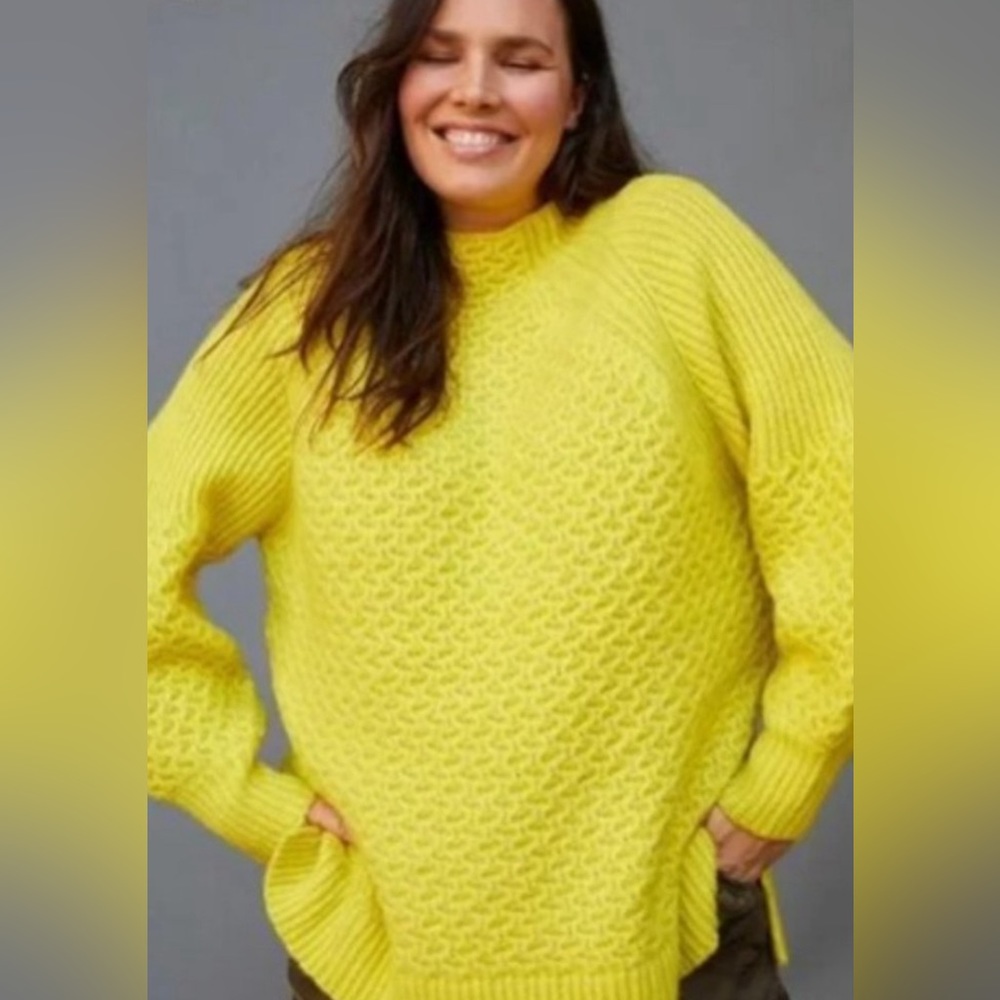 NWT-Anthropologie Bia Mock Neck Tunic Sweater - Lime - XL